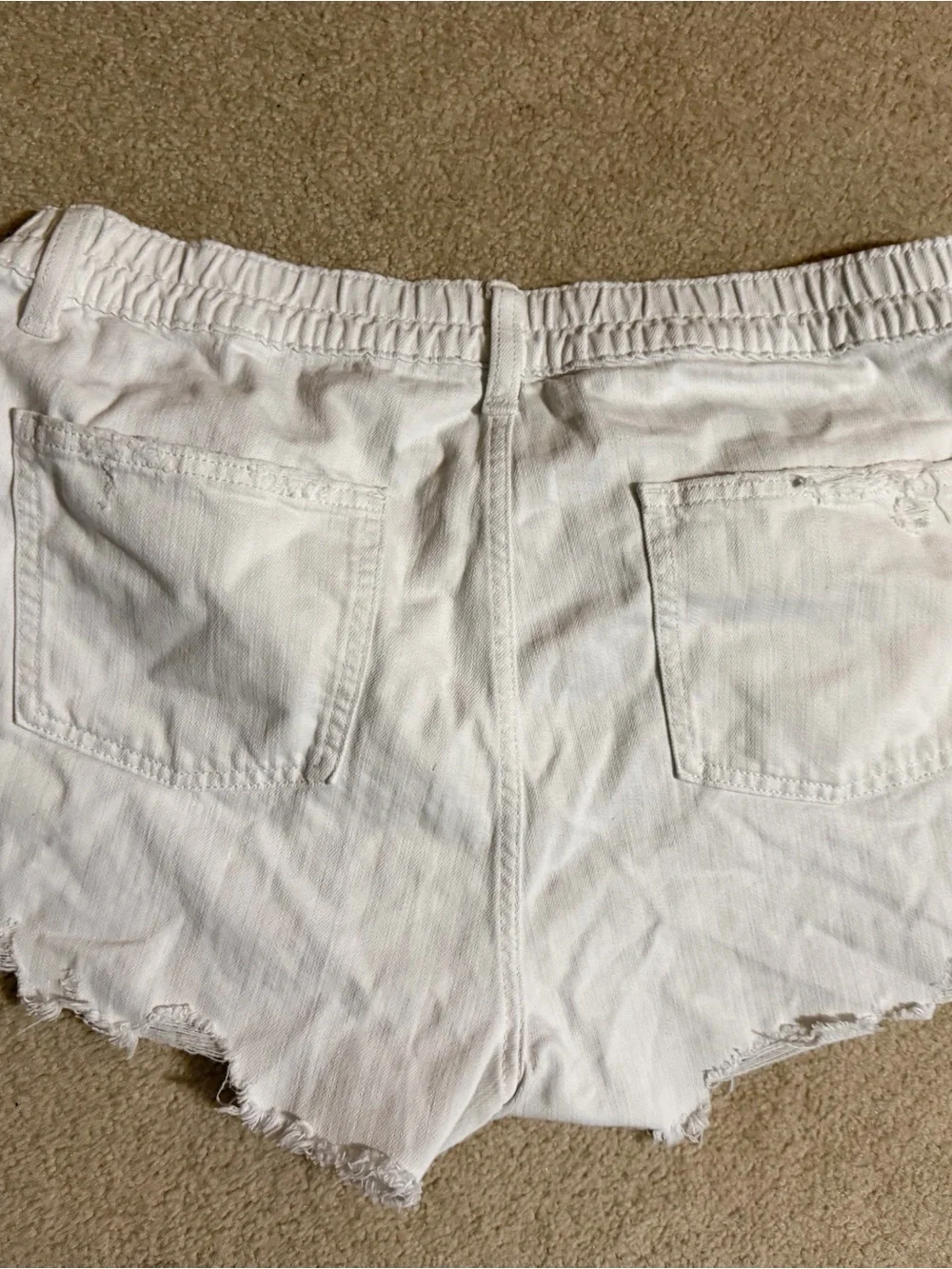 aerie White Distressed Frayed-Hem Denim Shorts